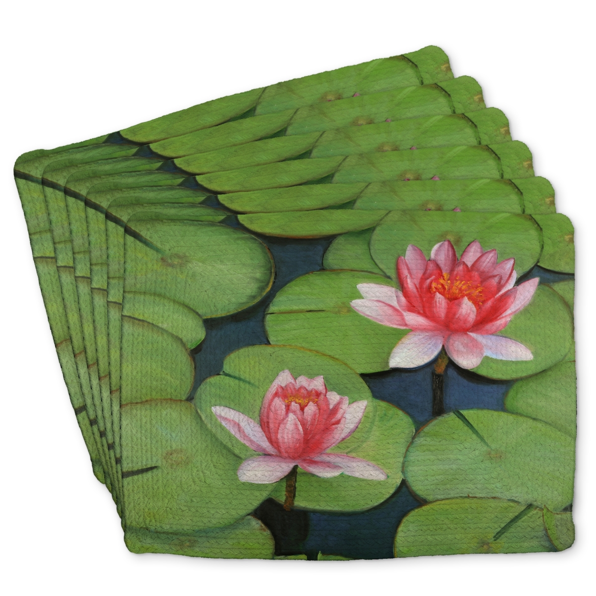 Picture of Begin Home Decor C6BP1418S397BE 14 x 18 in. Lotus Flowers in a Swamp Braided Polyester Placemat - Home Decor - Set of 6