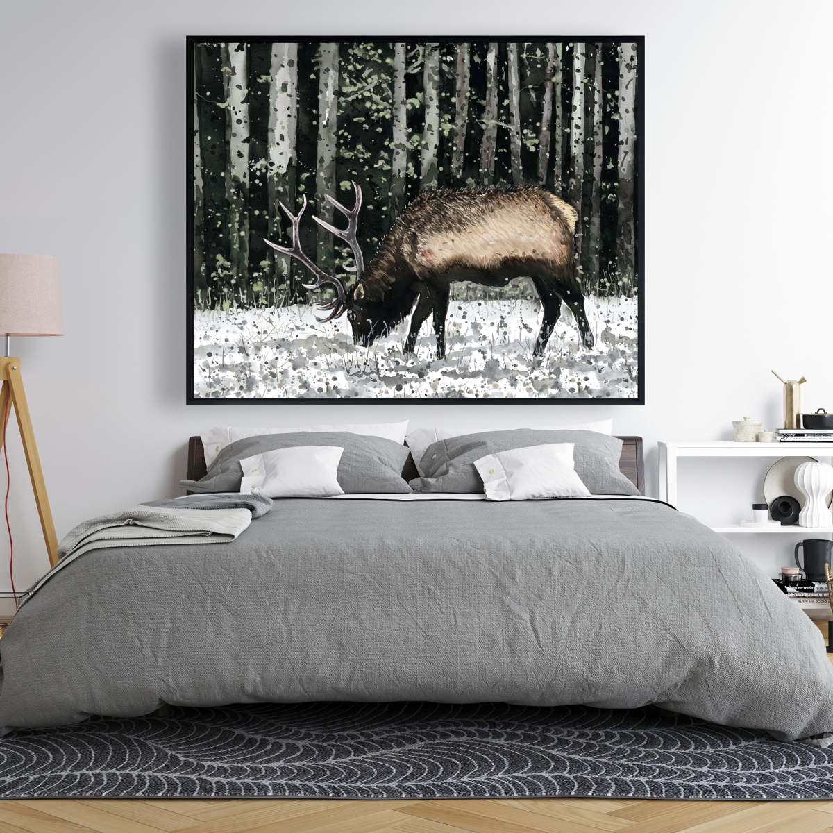 C1FC4860WO8A64 48 x 60 in. Caribou in the Forest - Rustic Framed Canvas for Home Decor
