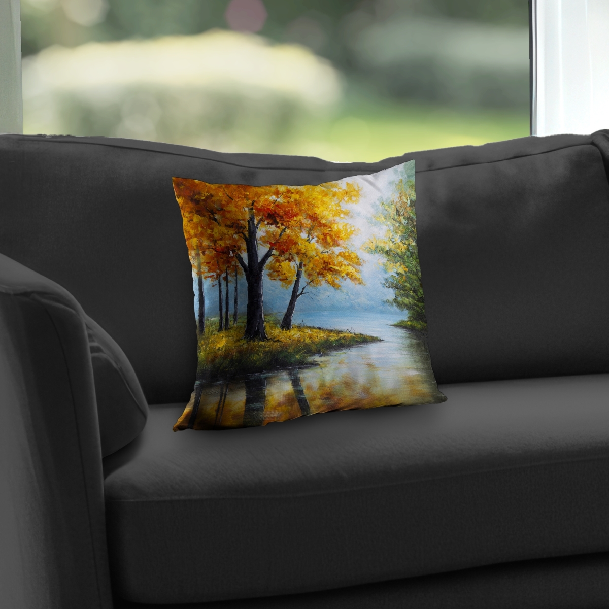 C1PC1414O7Z6A0 14 x 14 in. Trees By the Lake - Contemporary Orange Poly Twill Throw