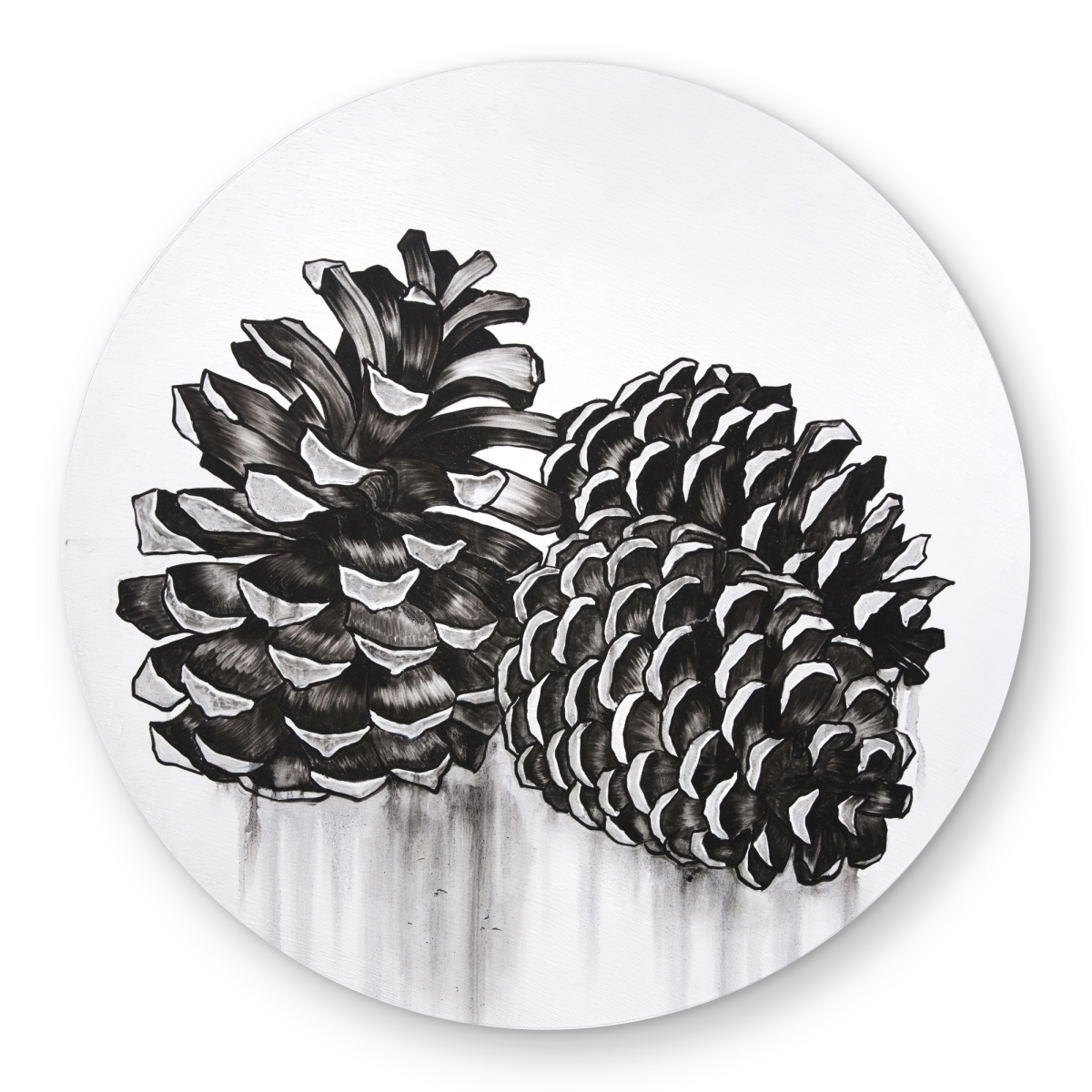 C1COAR55LYHOHS 5 x 5 ft. Three Small Pine Cones - Black & White Round Outdoor Rug