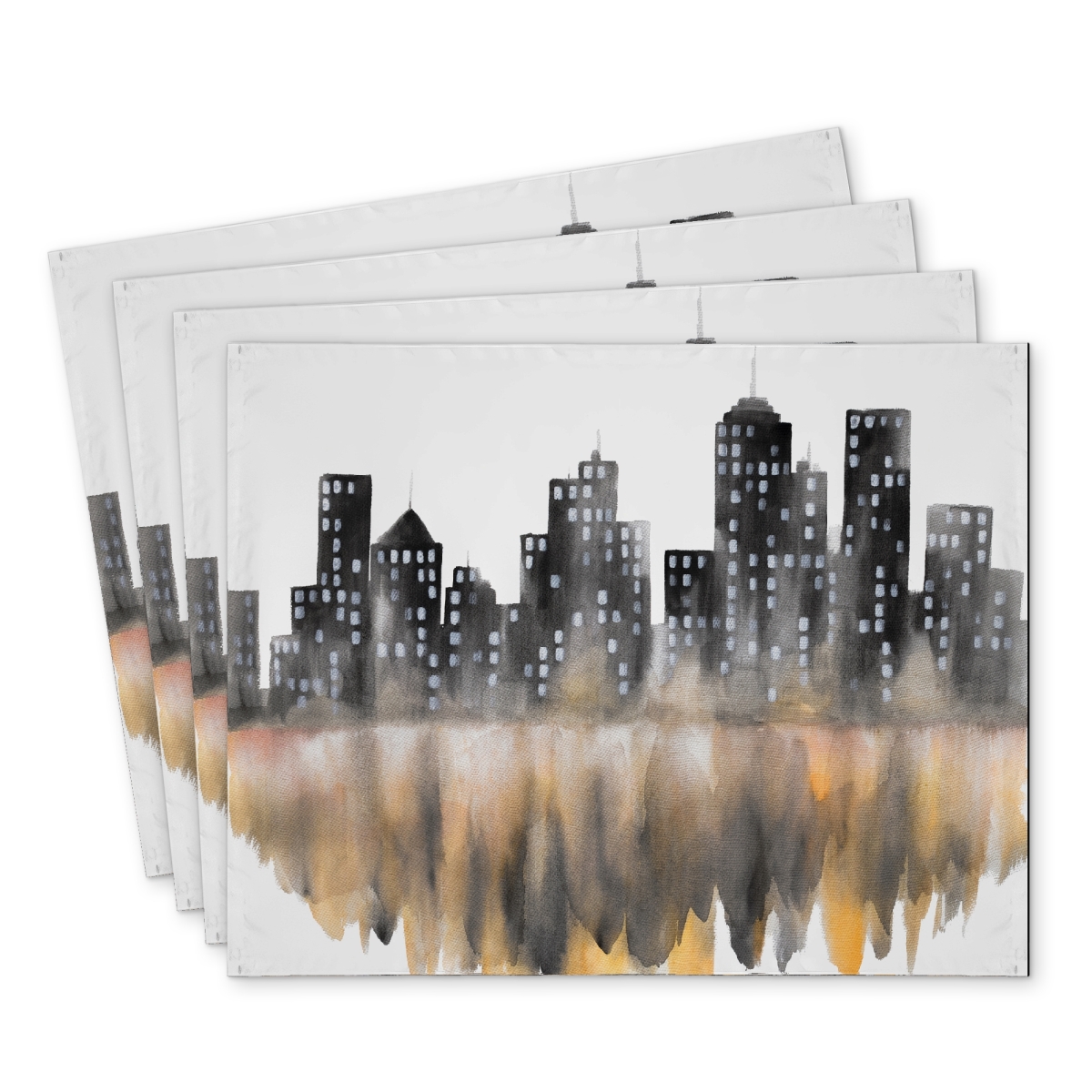 Picture of Begin Home Decor C4PP1418HWIOAO 14 x 18 in. Yellow Watercolor Cityscape Polyester Placemat - Home Decor - Set of 4