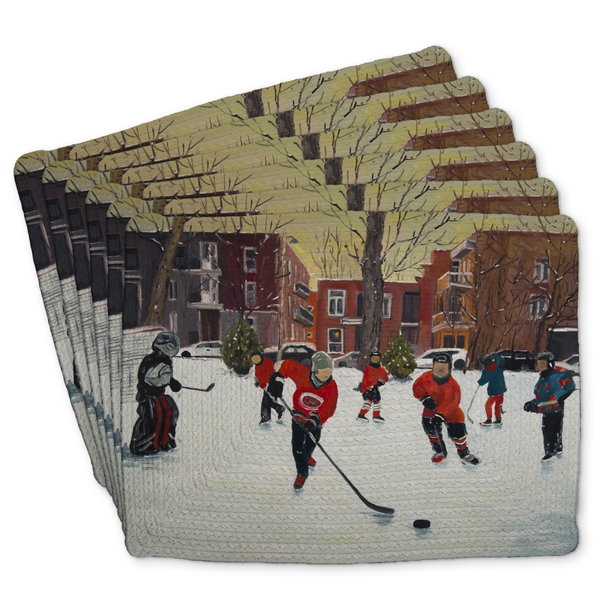 Picture of Begin Home Decor C6BP1418VEJ22I 14 x 18 in. Young Hockey Players Braided Polyester Placemat for Home Decor - Set of 6