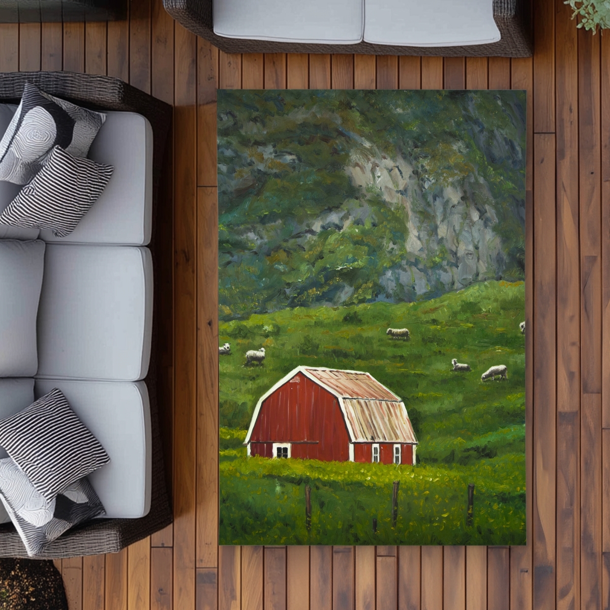 C1ROAR46PV7B00 4 x 6 ft. Life in the Countryside - Green Landscapes Outdoor Rug - Home Decor - Rectangle