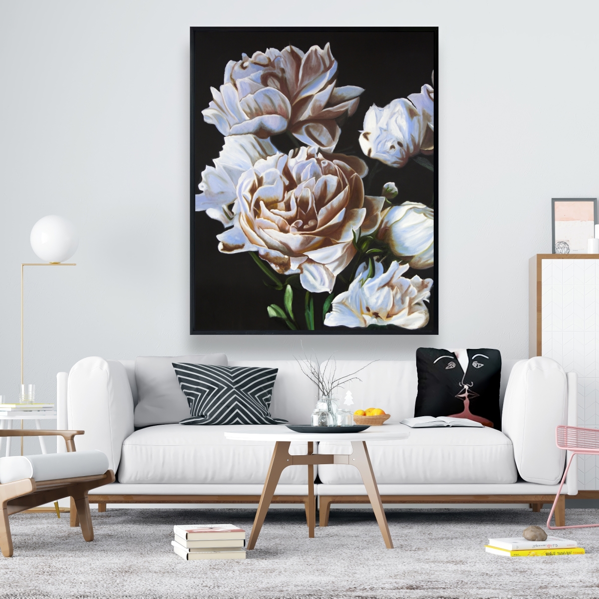 C1FC48607AZBQZ 48 x 60 in. Peonies - Bathroom Framed Canvas Home Decor