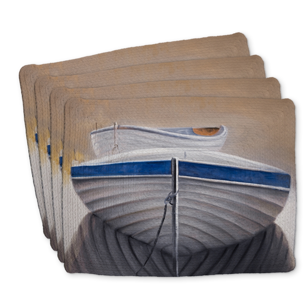 Picture of Begin Home Decor C4BP1418PAH7YE 14 x 18 in. Two Canoe Boats Braided Polyester Placemat for Home Decor - Set of 4