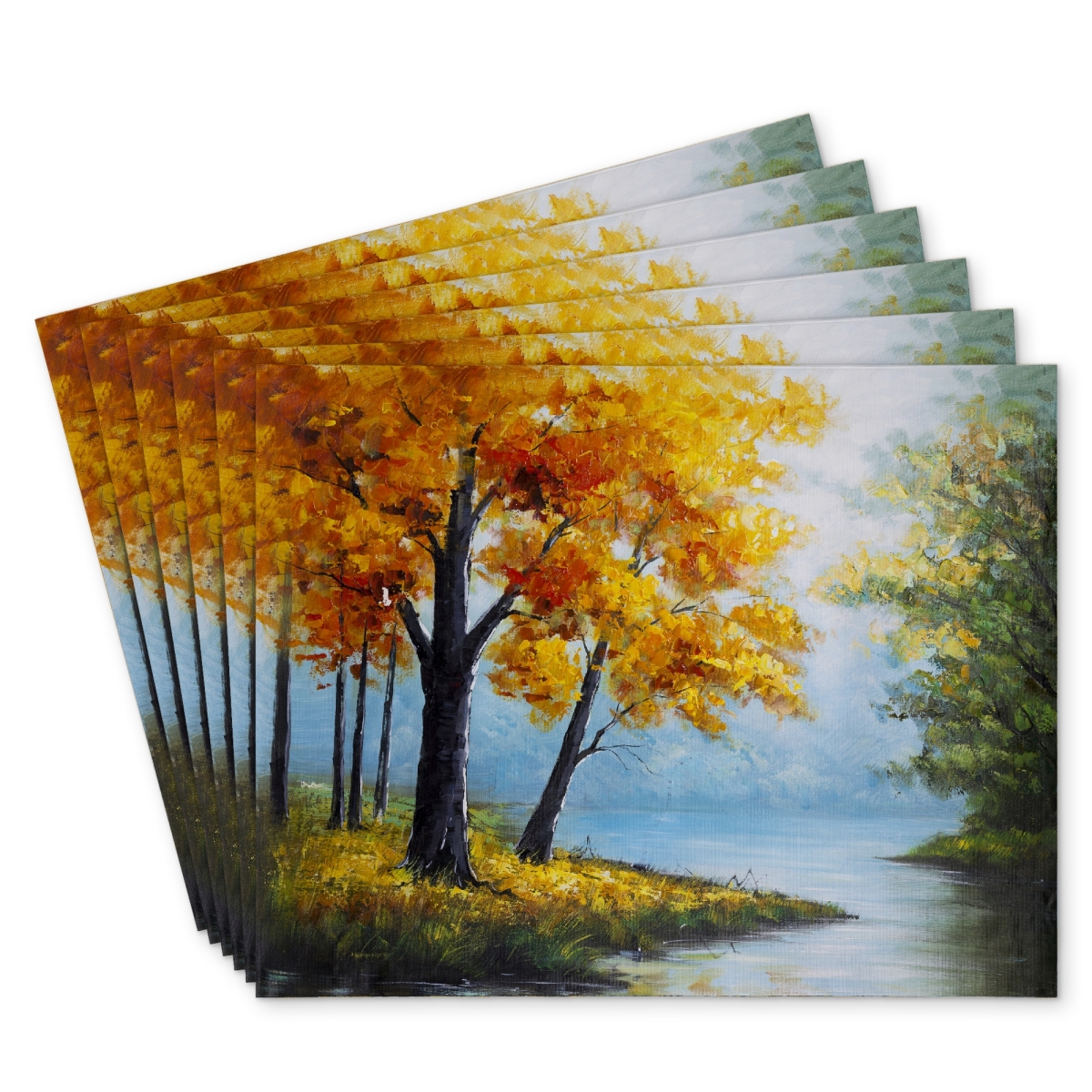 Picture of Begin Home Decor C6PP14187QDQIZ 14 x 18 in. Trees By the Lake - Polyester Placemat for Home Decor - Set of 6