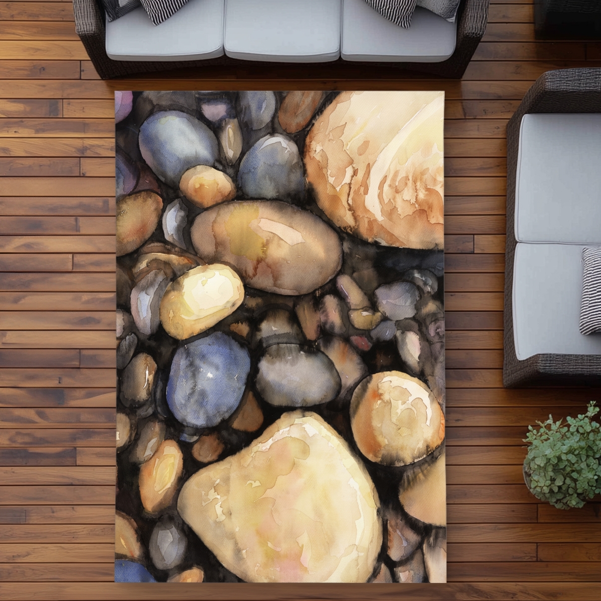 C1ROAR573MSM43 5 x 7 ft. Small Pebbles Bathroom Shapes Outdoor Area Rug for Home Decor - Rectangle