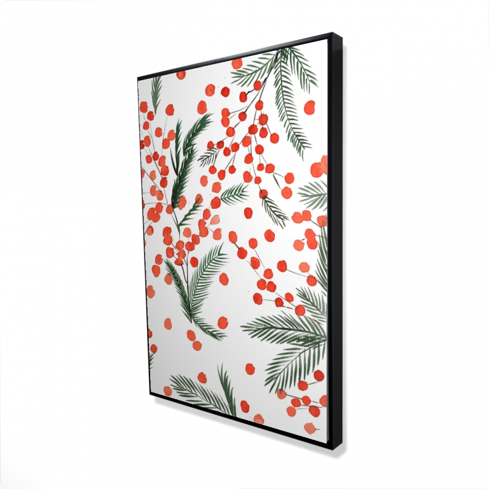 2081-3624-HO9 24 x 36 in. Mistletoe Leaf Pattern - Holidays White Framed Canvas Decor