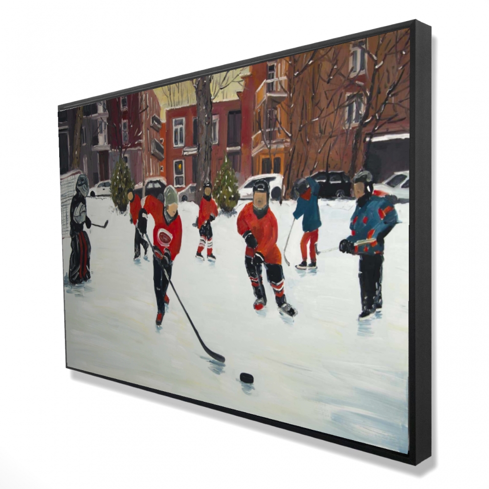 2081-2436-SP67 24 x 36 in. Young Hockey Players - Brown Man Cave Framed Canvas Decor