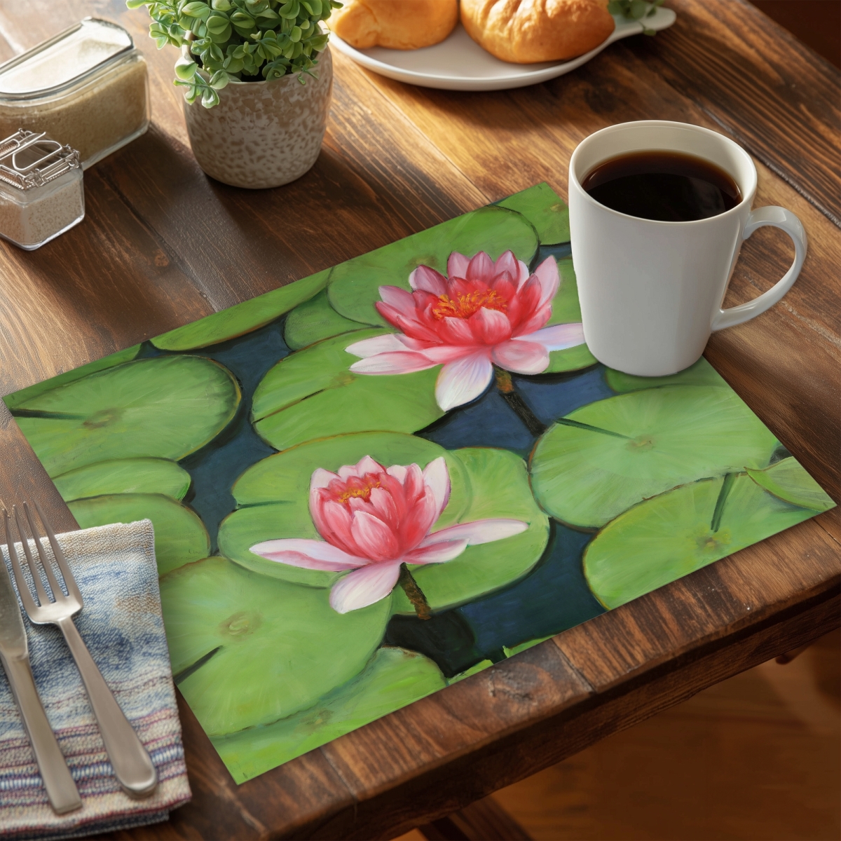 Picture of Begin Home Decor C4PP1418QZ40RO 14 x 18 in. Lotus Flowers in a Swamp Polyester Placemat - Home Decor - Set of 4