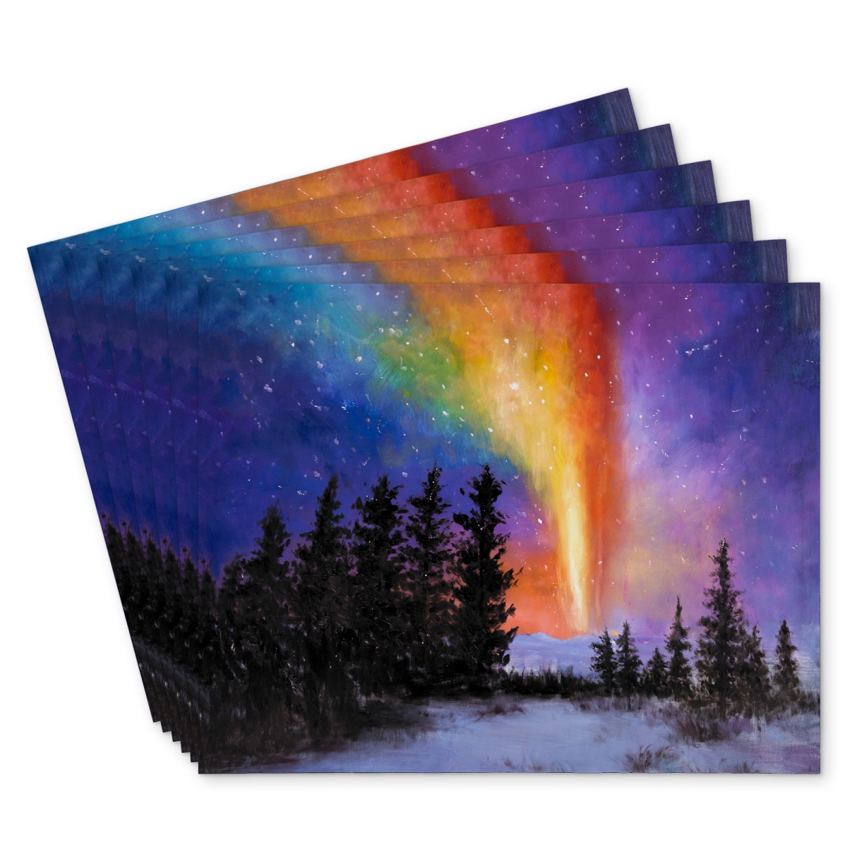 Picture of Begin Home Decor C6PP1418JW7E4F 14 x 18 in. Aurora Borealis in the Forest Polyester Placemat - Home Decor - Set of 6