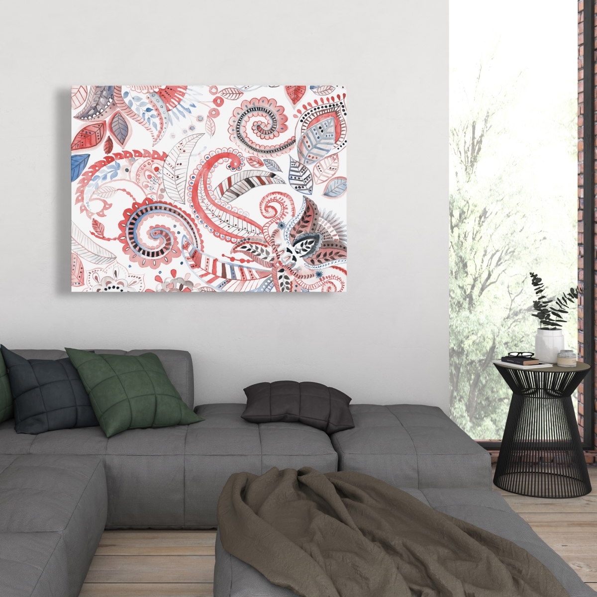 C1RC3648YZ1BKH 36 x 48 in. Paisley Pattern - Coral Patterns Canvas for Home Decor
