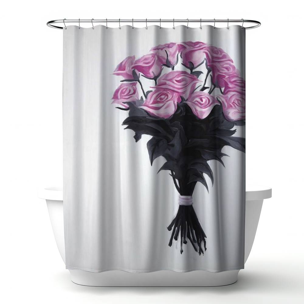 4240-7174-FL319 71 x 74 in. Romantic Black Leaves Shower Curtain - Bouquet of Roses Decor