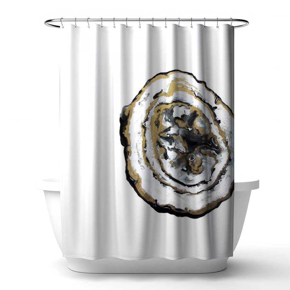 4240-7174-MN7 71 x 74 in. Golden Geode Black Shapes Abstract Shower Curtain - Home Decor