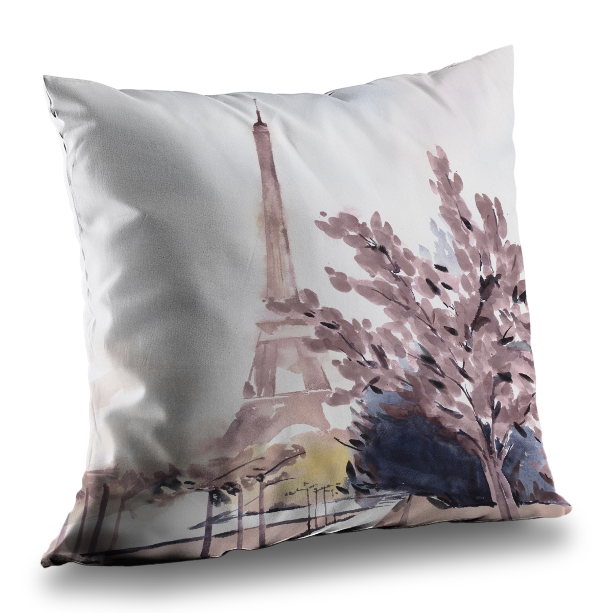 C1PC1414C0PGIU 14 x 14 in. Paris & Eiffel Scene Throw - Pink Poly Twill Home Decor