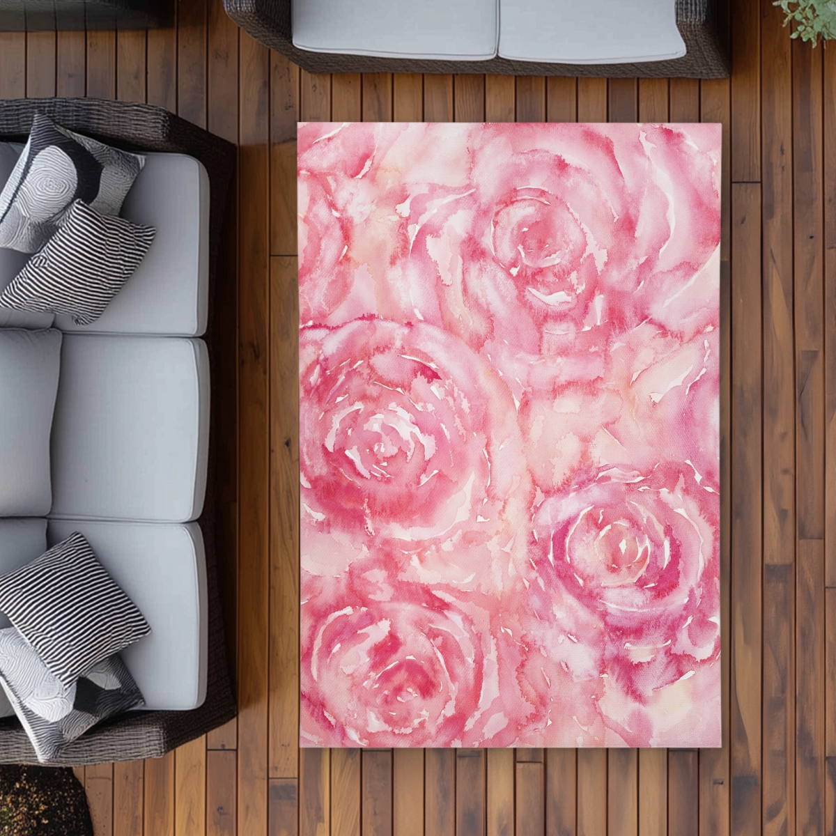 C1ROAR46E388MQ 4 x 6 ft. Roses in Watercolor - Romantic Bedroom Outdoor Area Rug - Rectangle