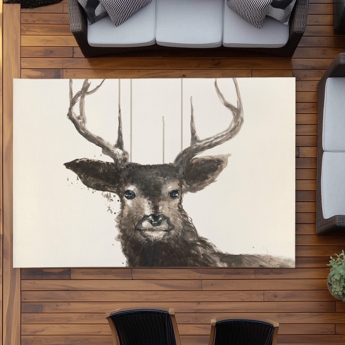 C1ROAR576BJUPJ 5 x 7 ft. Abstract Deer - Brown Outdoor Area Rug for Home Decor - Rectangle