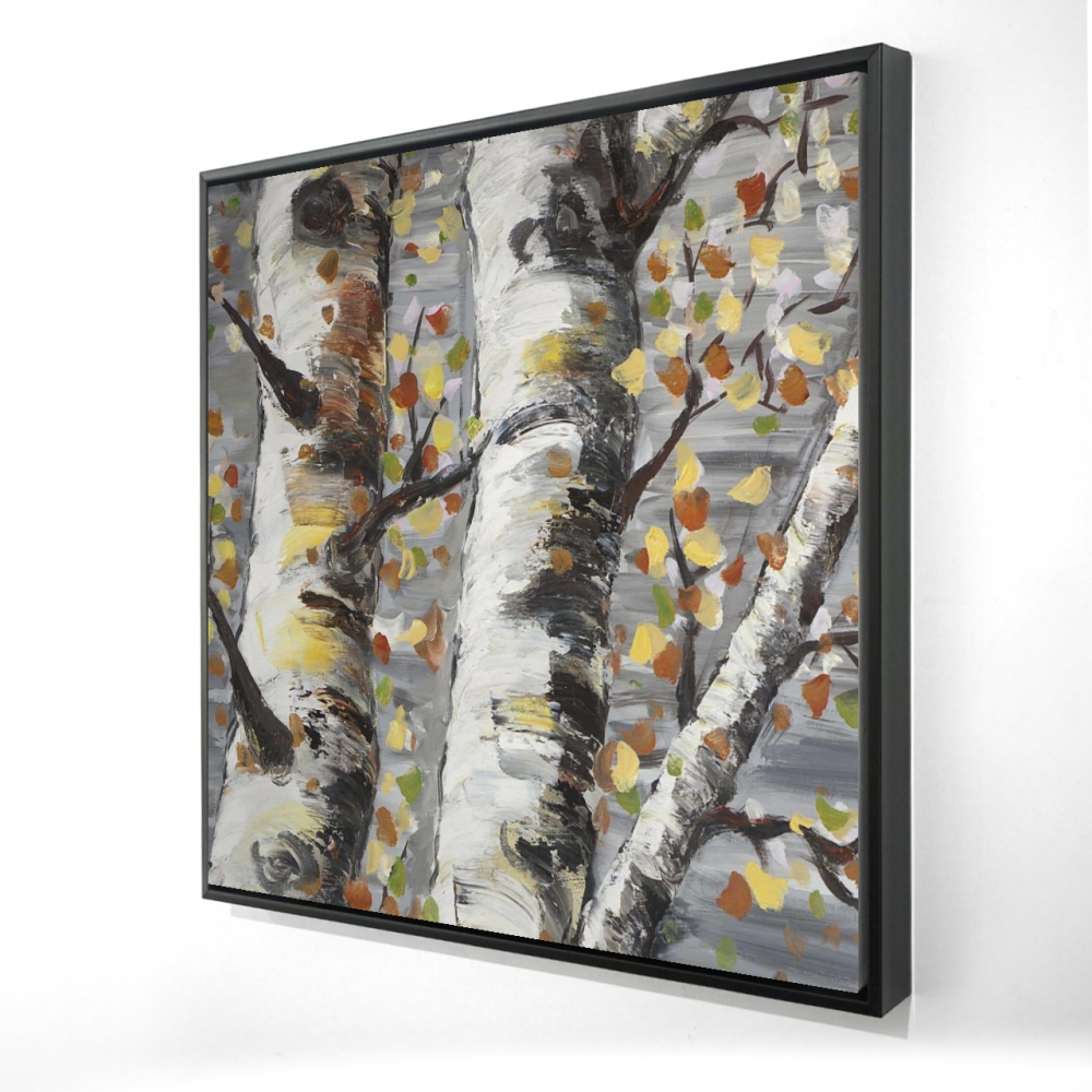 2081-3636-LA112-CR2 36 x 36 in. Budding White Birches 1 - Beige Landscapes Framed Canvas Decor