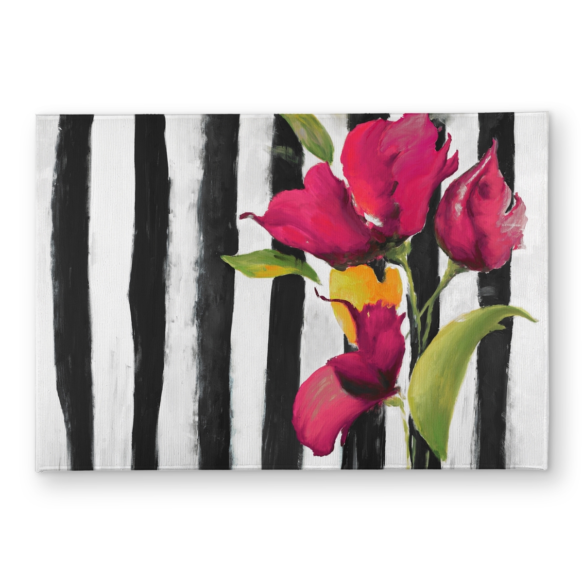 CODM1724VXSV37 17 x 24 in. Flowers on Black & White Stripes Door Mat - Home Decor