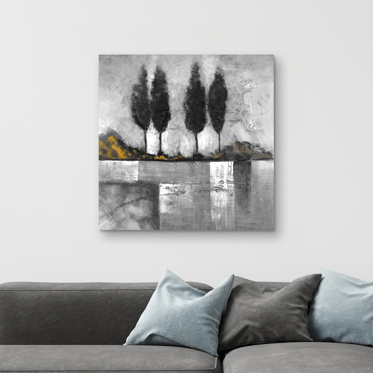 C1RC3232SZI01E 32 x 32 in. Grayscale Industrial Landscape - Trees Gray Canvas for Home Decor