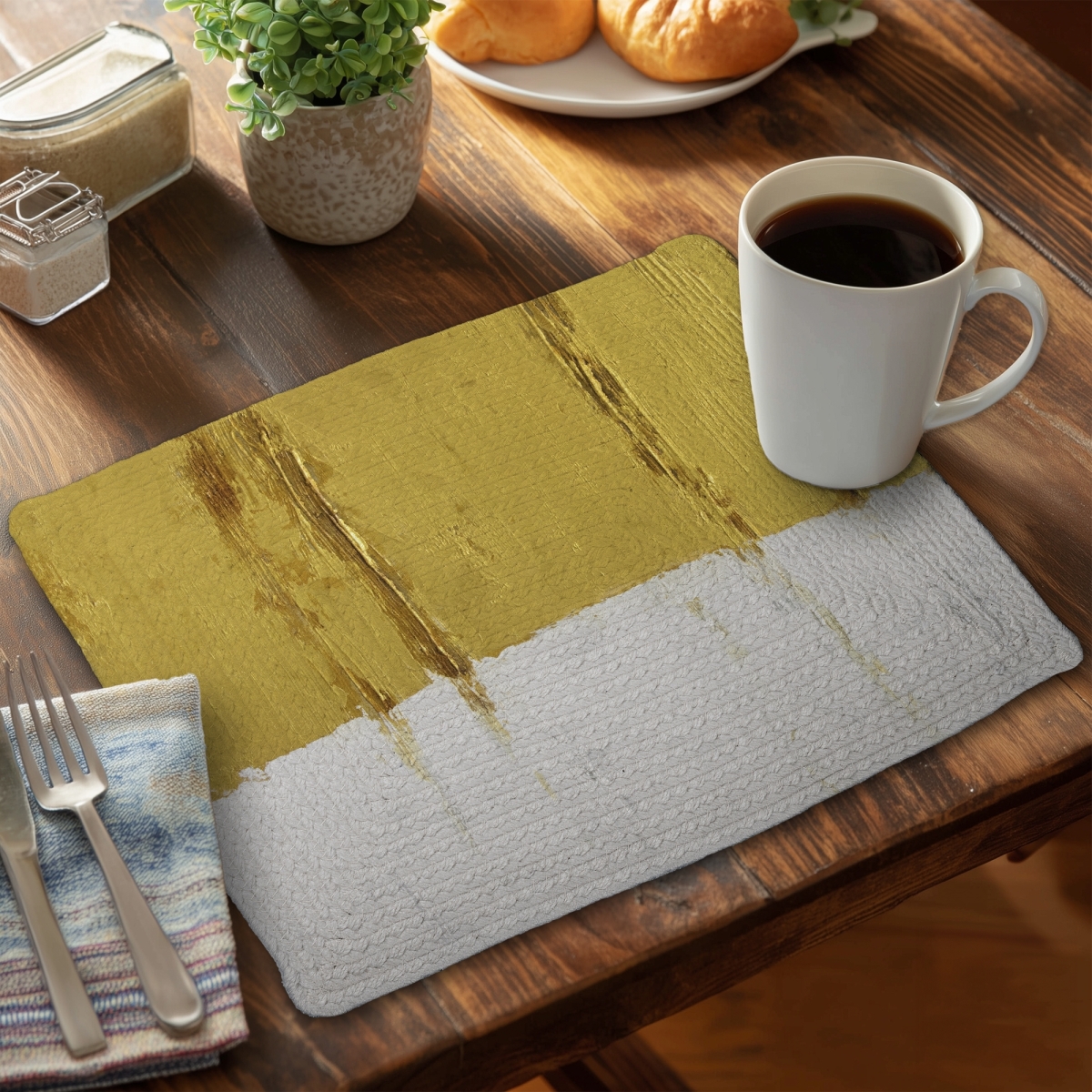 Picture of Begin Home Decor C6BP14185RTMGB 14 x 18 in. Golden Stripe Braided Polyester Placemat - Home Decor Accent - Set of 6