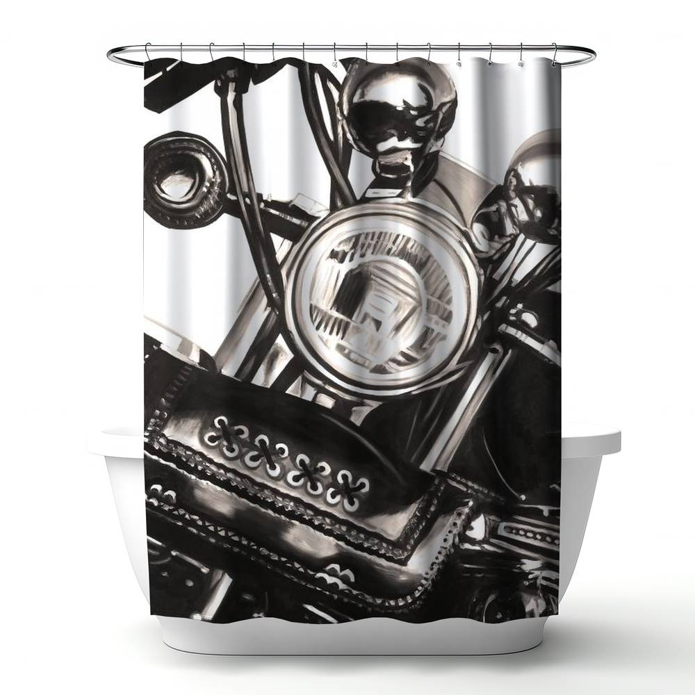 4240-7174-TR56-1 71 x 74 in. Realistic Sepia Motorcycle Shower Curtain - Beige Man Cave Decor