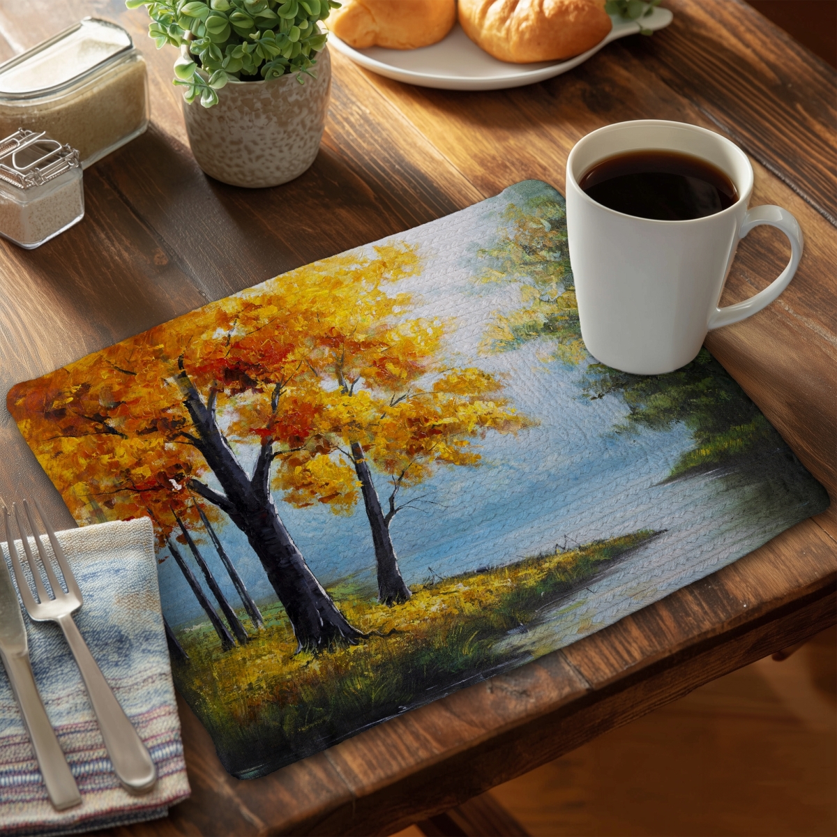 Picture of Begin Home Decor C4BP1418UJVS22 14 x 18 in. Trees By the Lake Braided Polyester Placemat for Home Decor - Set of 4
