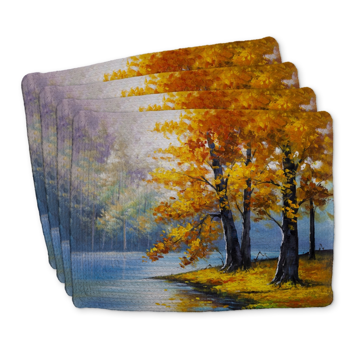 Picture of Begin Home Decor C4BP1418XK1ONJ 14 x 18 in. Two Trees By the Lake - Braided Polyester Placemat for Home Decor - Set of 4
