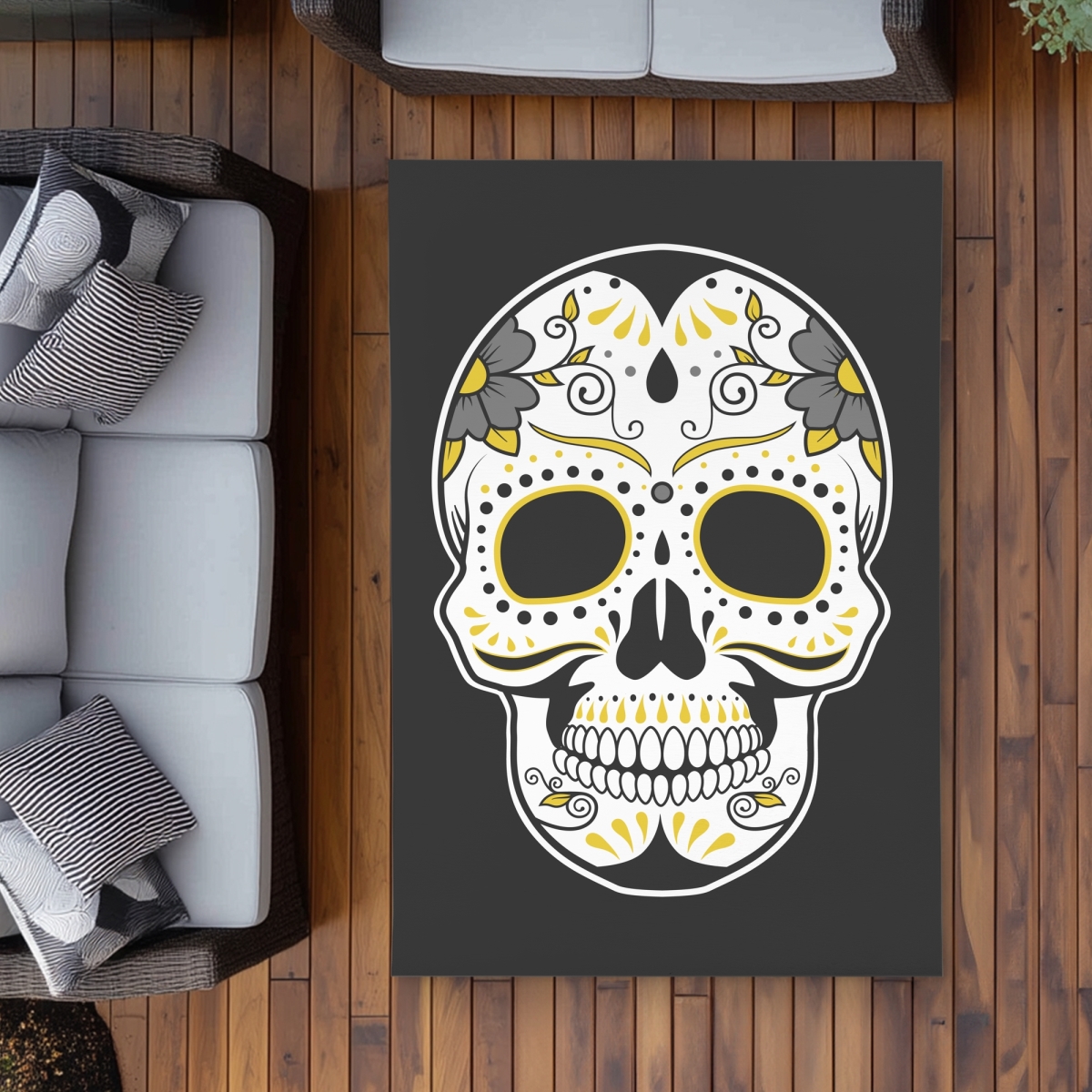 C1ROAR46TD4ZRE 4 x 6 ft. Mexican Sugar Skull Art Rug - Unique Bedroom Outdoor Decor - Rectangle