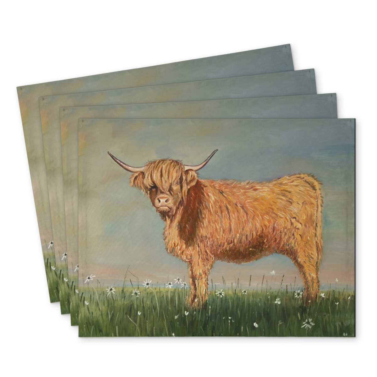 Picture of Begin Home Decor C4PP1418VHCG90 14 x 18 in. Daisy the Highland Cow Placemat - Polyester Home Decor - Set of 4