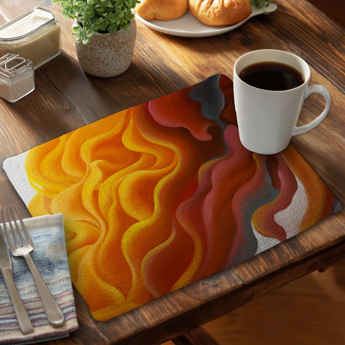 Picture of Begin Home Decor C6BP1418ECZJPV 14 x 18 in. Colorful Smoke Braided Polyester Placemat for Home Decor - Set of 6