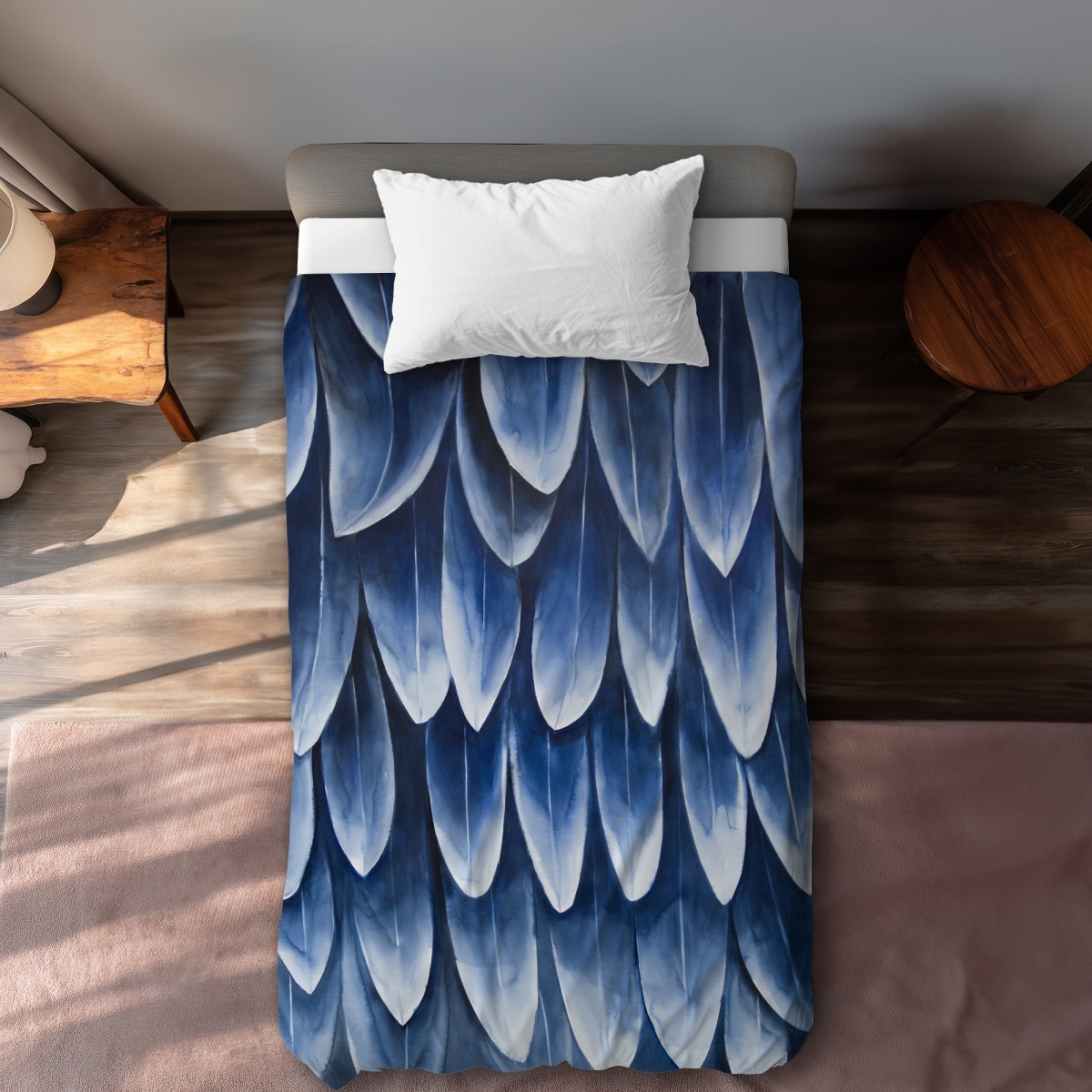 C1DCTXLWPHPQJA Twin Extra Long Plumage Blue - Bohemian Feathers Duvet Cover - Home Decor