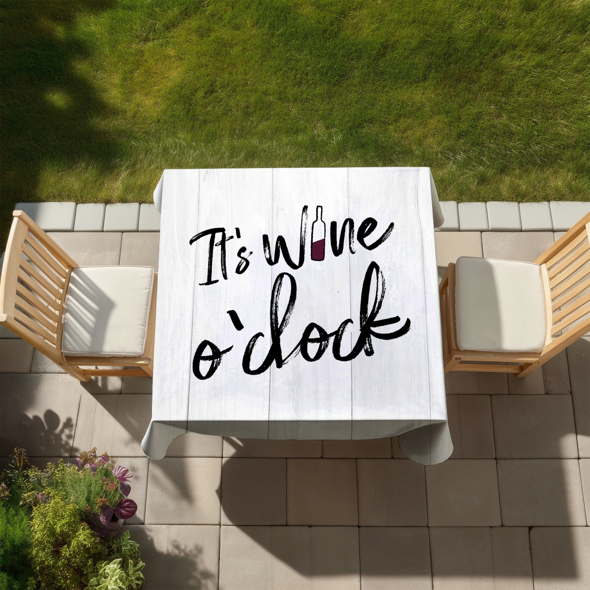 Picture of Begin Home Decor C1TC5858FO1HIG 58 x 58 in. Shapes Black & White Tablecloth - Its Wine O Clock Decor