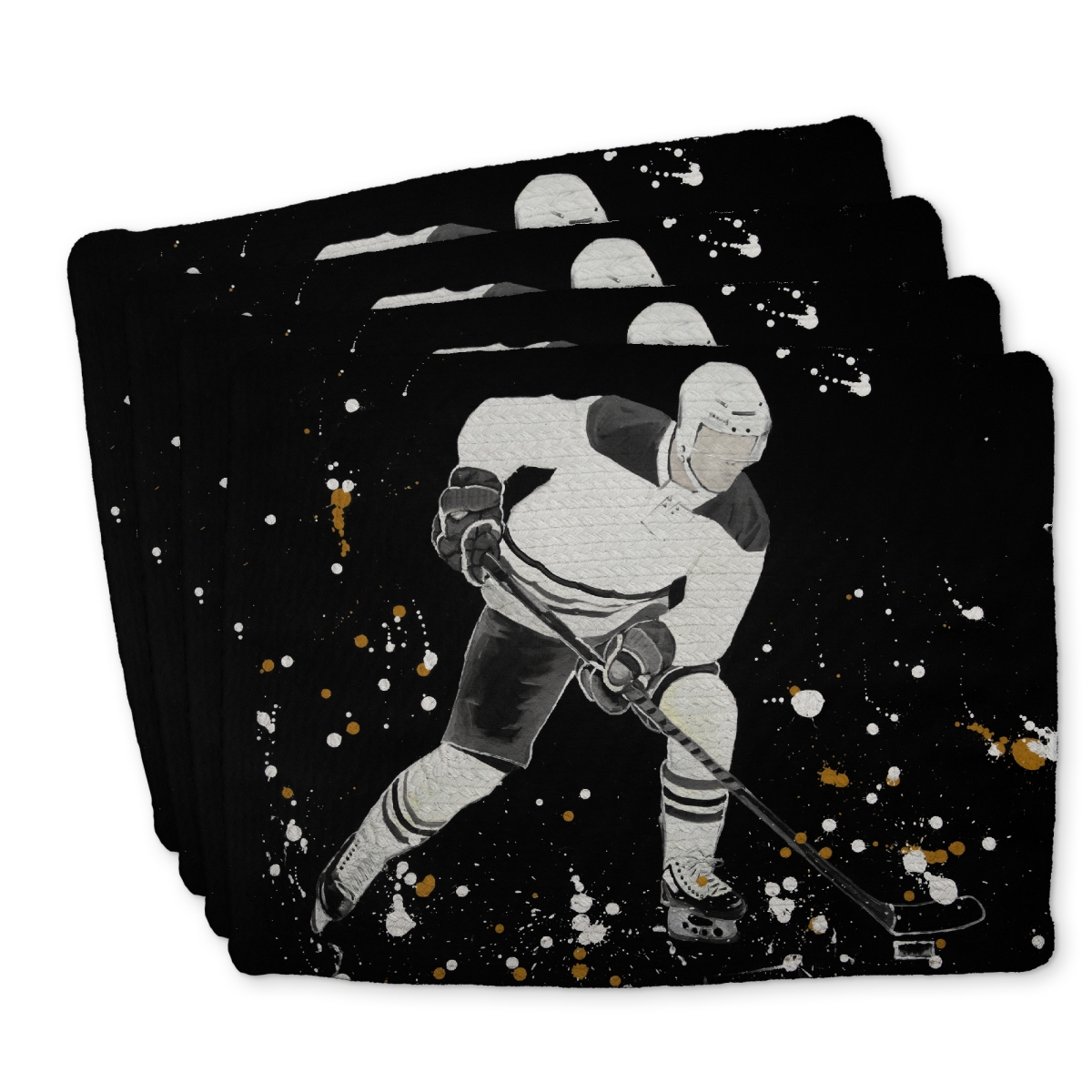 Picture of Begin Home Decor C4BP1418BILQUQ 14 x 18 in. Hockey Player in Action - Braided Polyester Placemat - Home Decor - Set of 4
