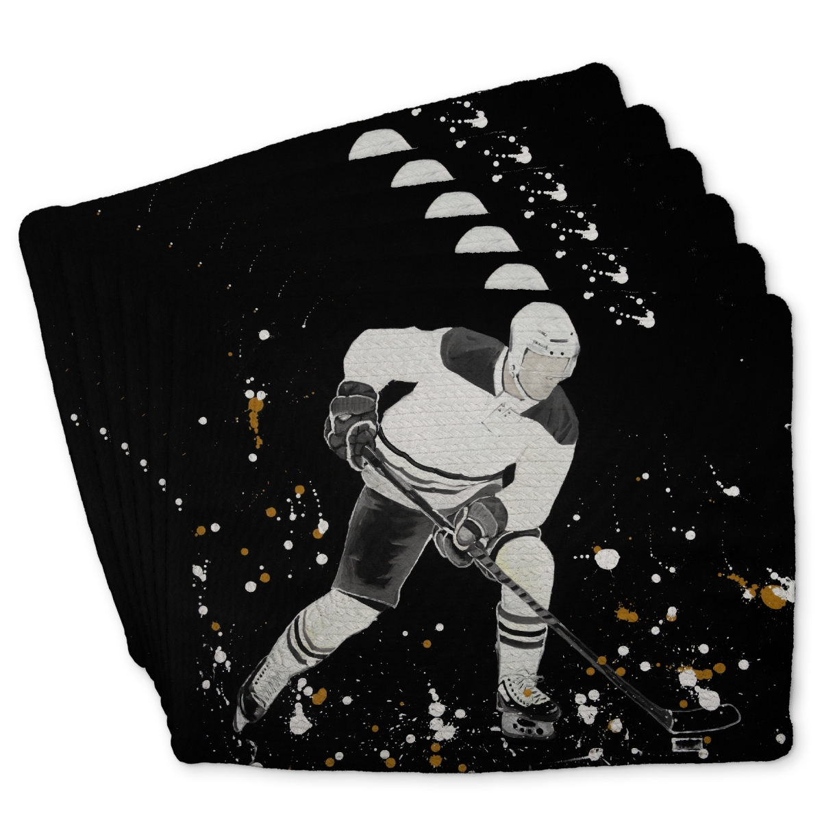 Picture of Begin Home Decor C6BP1418VCL2BC 14 x 18 in. Hockey Player in Action Braided Polyester Placemat - Home Decor - Set of 6