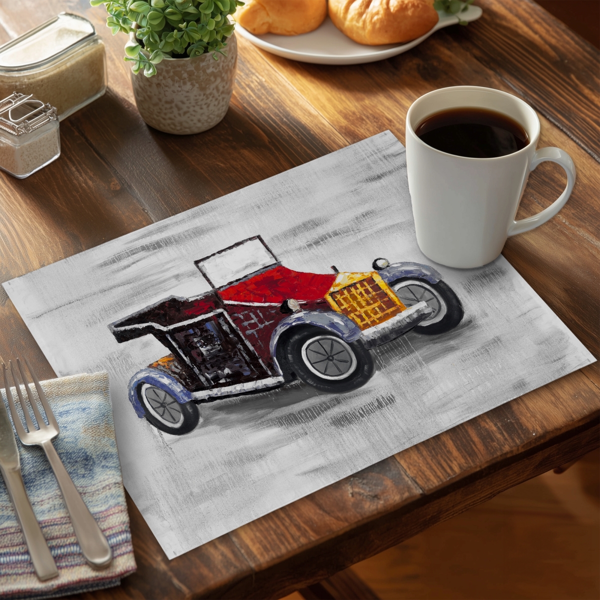 Picture of Begin Home Decor C4PP14184H4PK7 14 x 18 in. Vintage Car with Sunroof Polyester Placemat - Home Decor - Set of 4