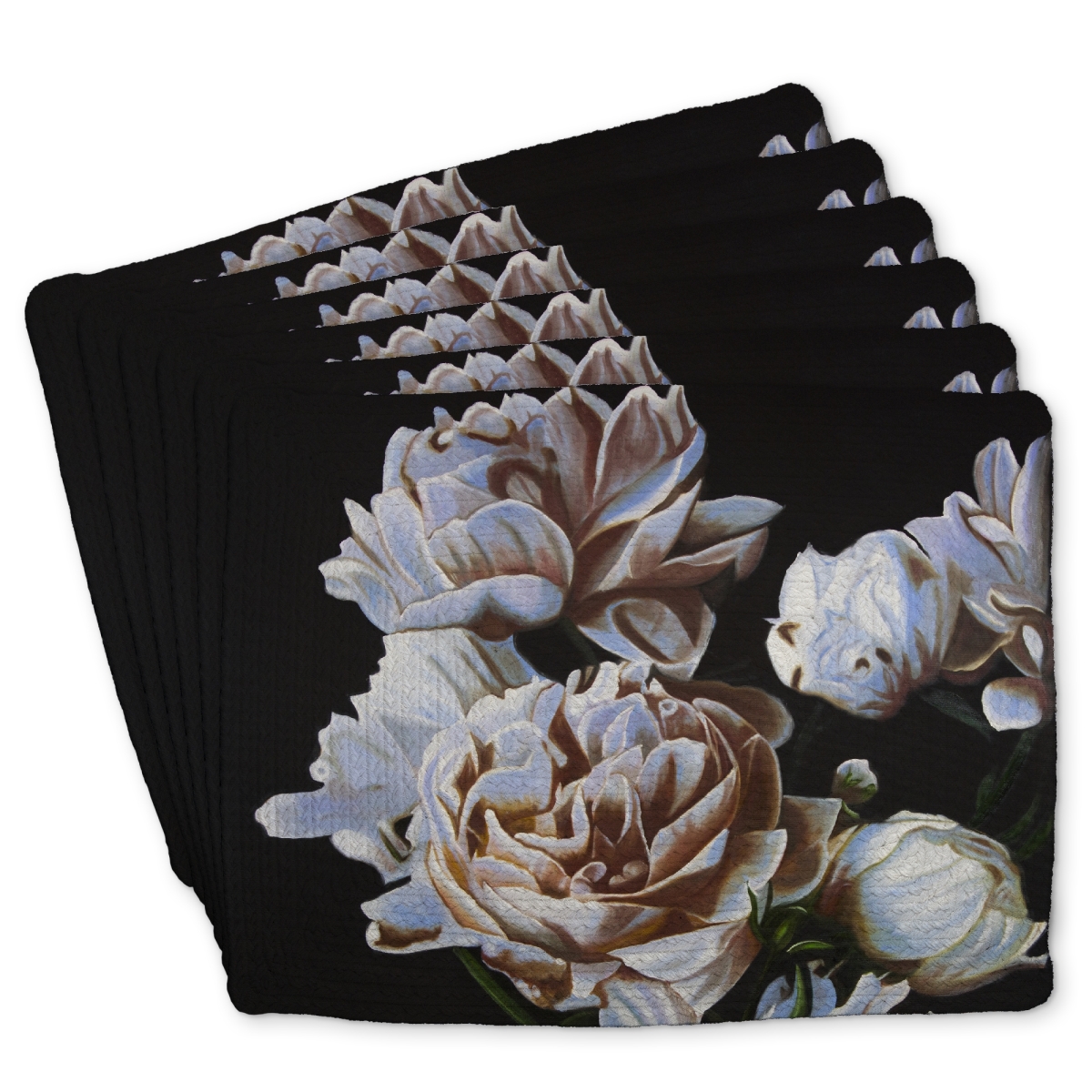 Picture of Begin Home Decor C6BP14186FIIXY 14 x 18 in. Peonies Braided Polyester Placemats for Stylish Home Decor - Set of 6