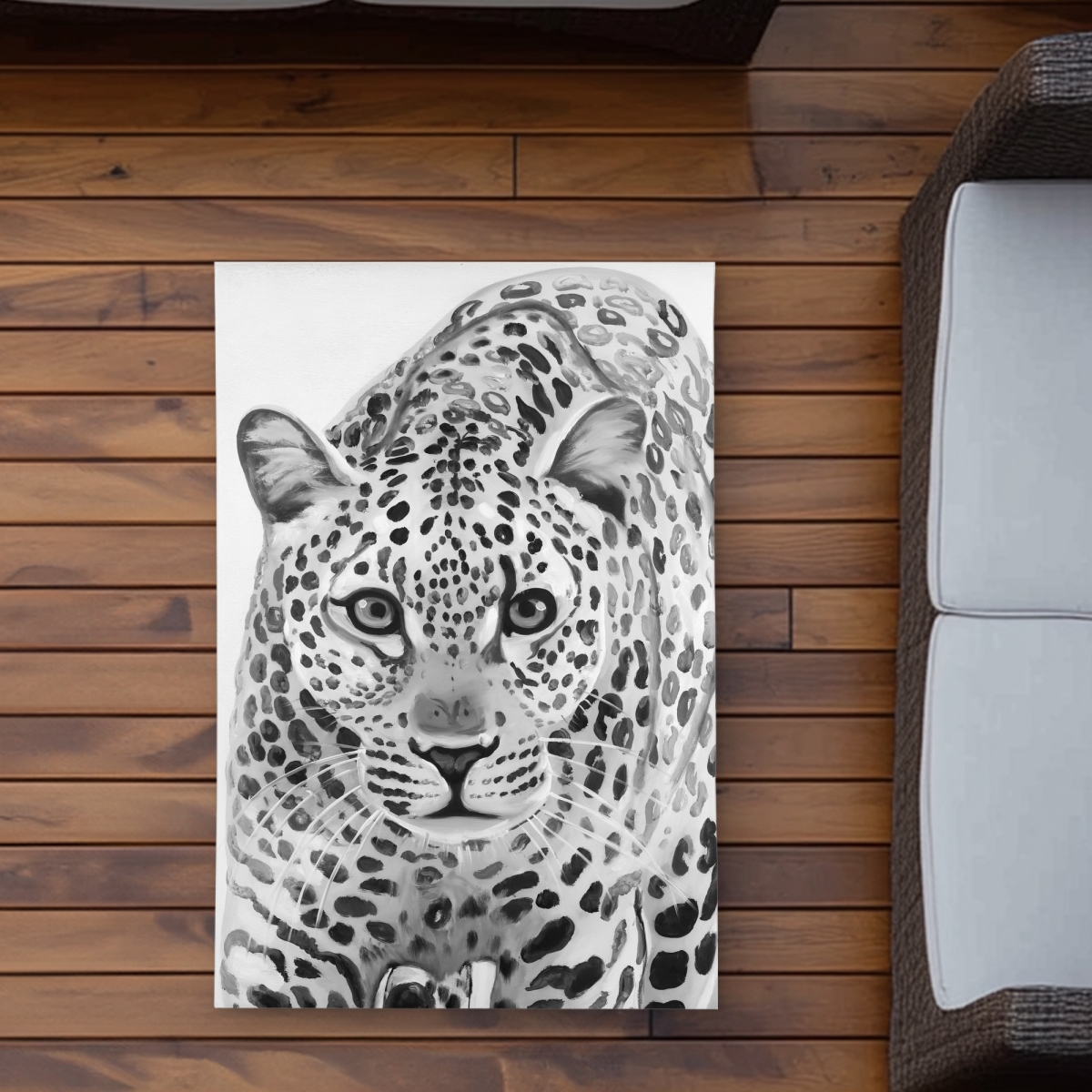 C1ROAR23UZJEYE 2 x 3 ft. Leopard Ready To Attack Rug - Hyperrealist Black Outdoor Decor - Rectangle