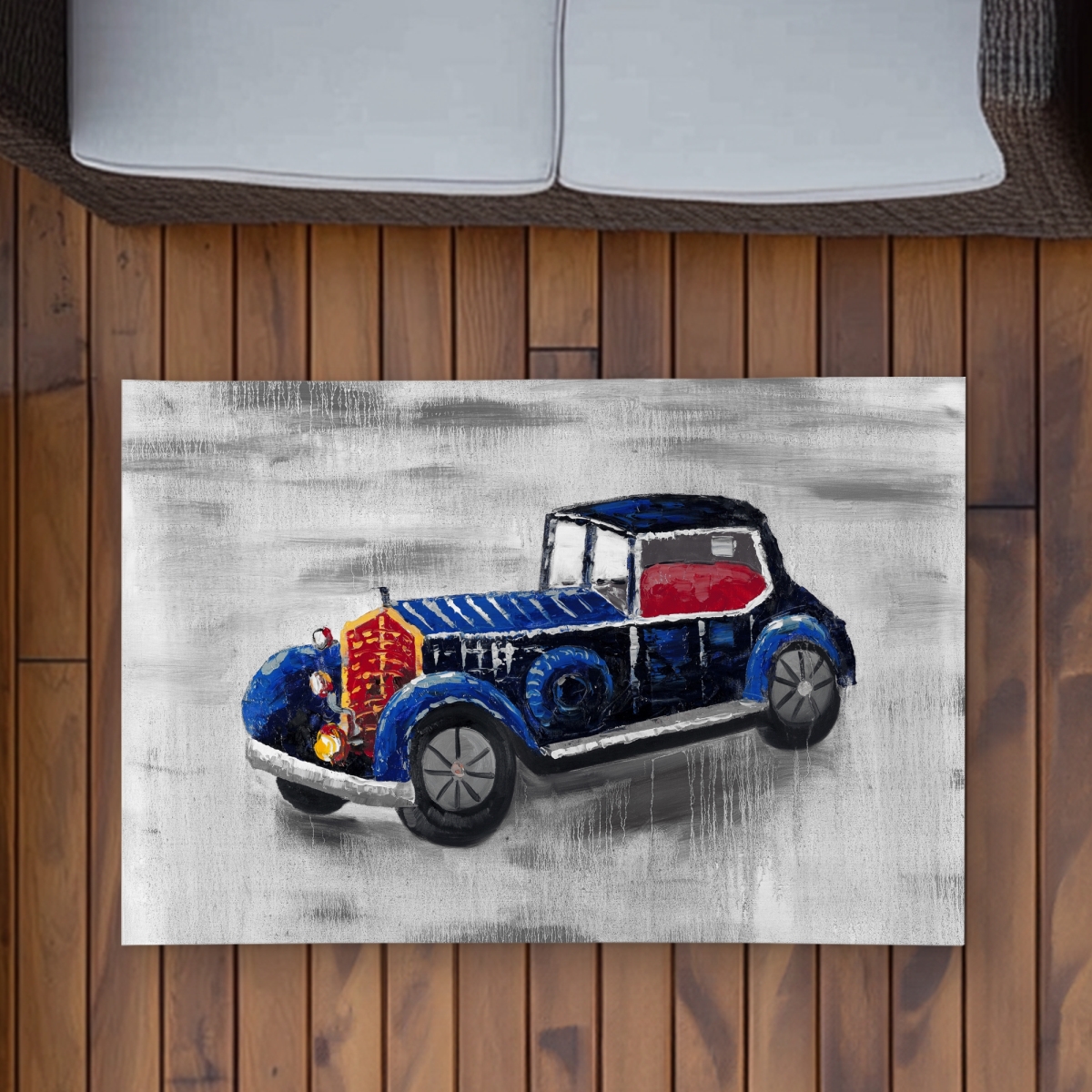 C1ROAR231075XL 2 x 3 ft. Vintage Blue Toy Car Rug - Bedroom Car Outdoor Area Decor - Rectangle