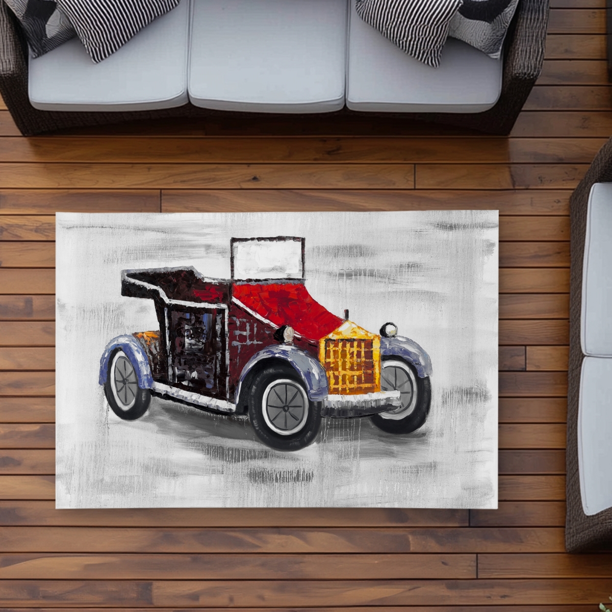 C1ROAR35OVJP9M 3 x 5 ft. Vintage Car with Sunroof - Childrens Art Outdoor Rug - Rectangle