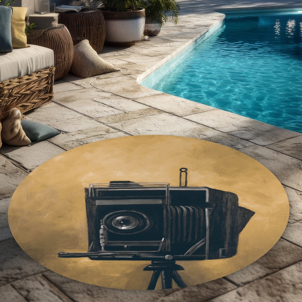 C1COAR55MAJO6L 5 x 5 ft. Vintage Camera - Black Round Outdoor Area Rug for Home Decor