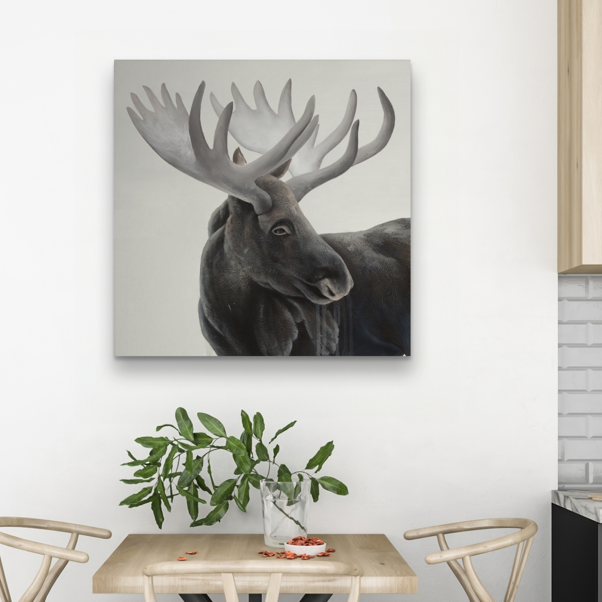 C1RC3232DZNUM8 32 x 32 in. Grayscale Moose Profile - Brown Living Room Canvas Decor