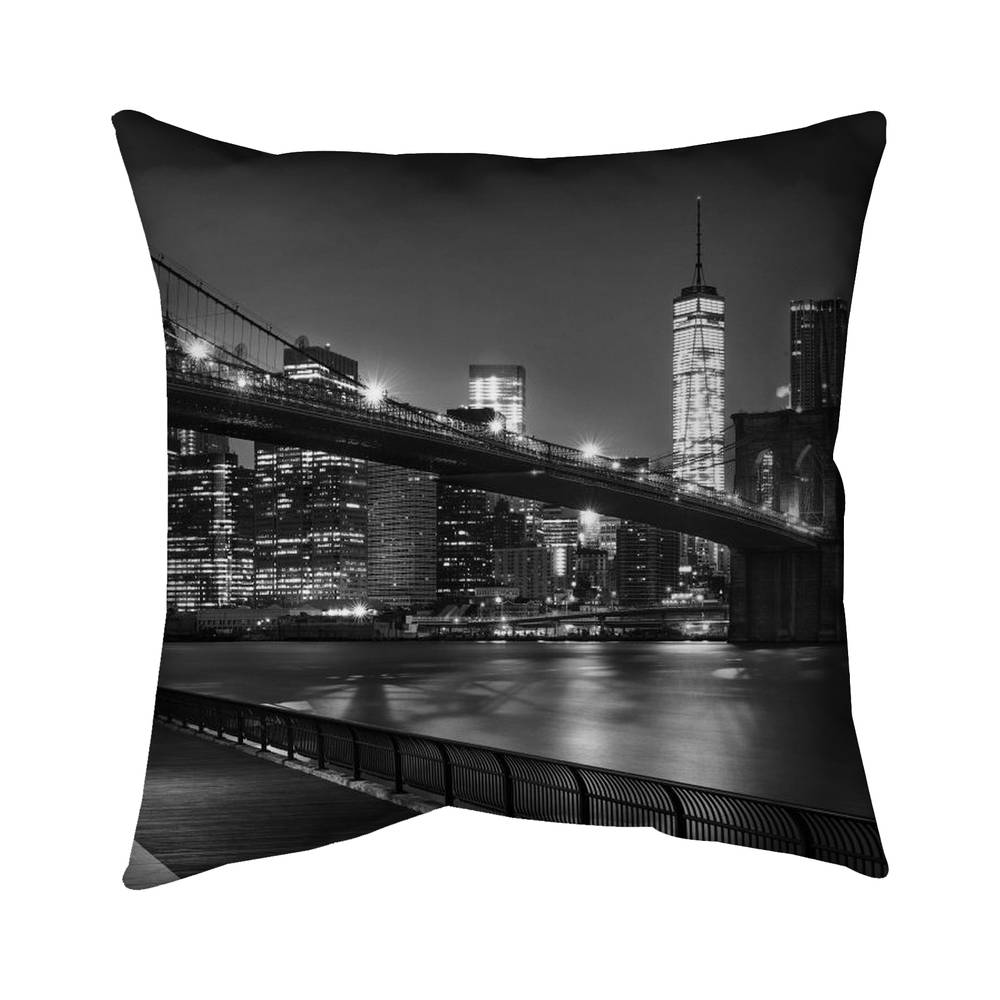 5541-1616-PH13-1 16 x 16 in. City Under the Night Gray Building Pillow - Home Decor Essential
