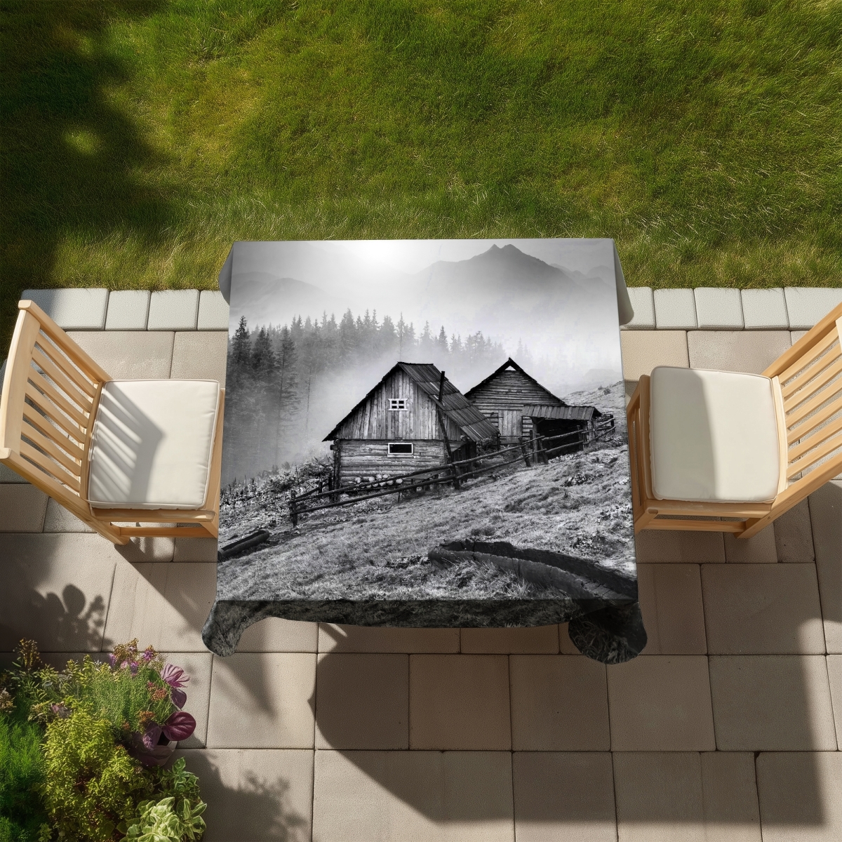 Picture of Begin Home Decor C1TC5858MTA94H 58 x 58 in. Minimalist Trees Tablecloth - Mountain Carpathian Village Decor