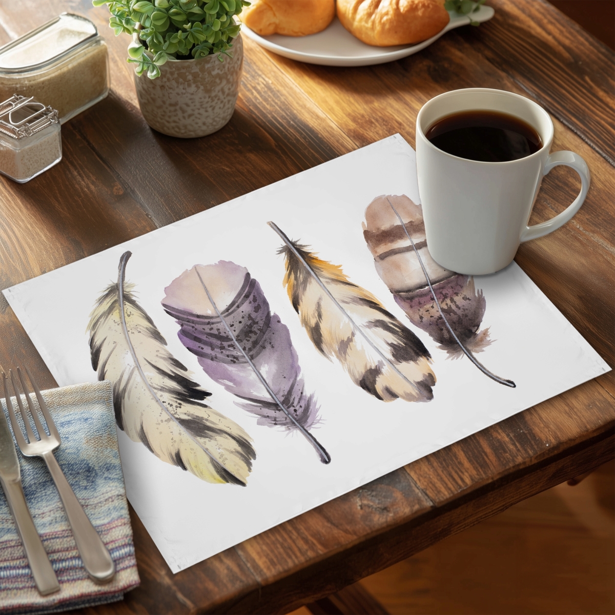 Picture of Begin Home Decor C6PP1418Z2QX3W 14 x 18 in. Purple Feather Set - Polyester Placemats for Home Decor - Set of 6