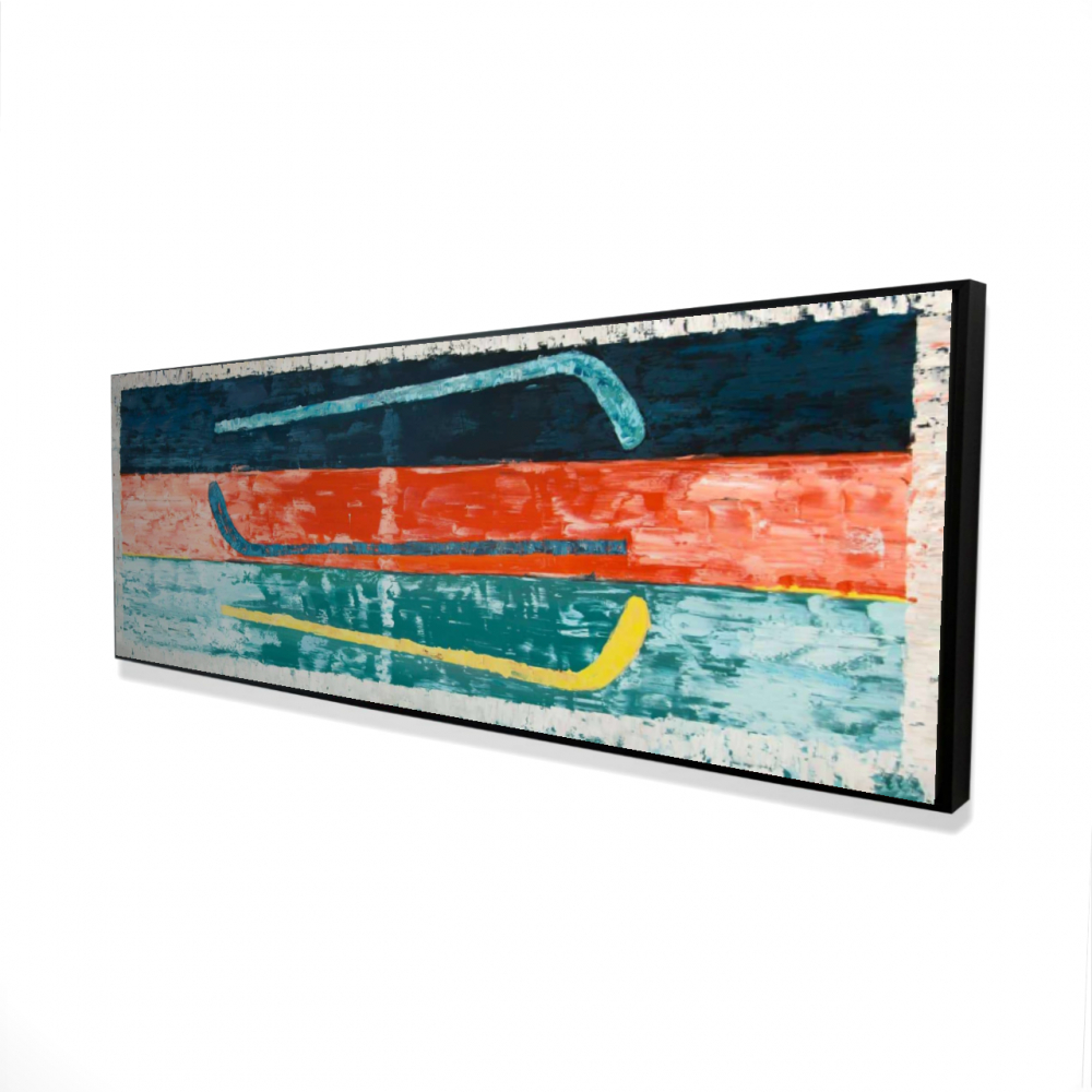 2081-1648-SP70 16 x 48 in. Abstract Hockey Sticks Framed Canvas - Man Cave Decor