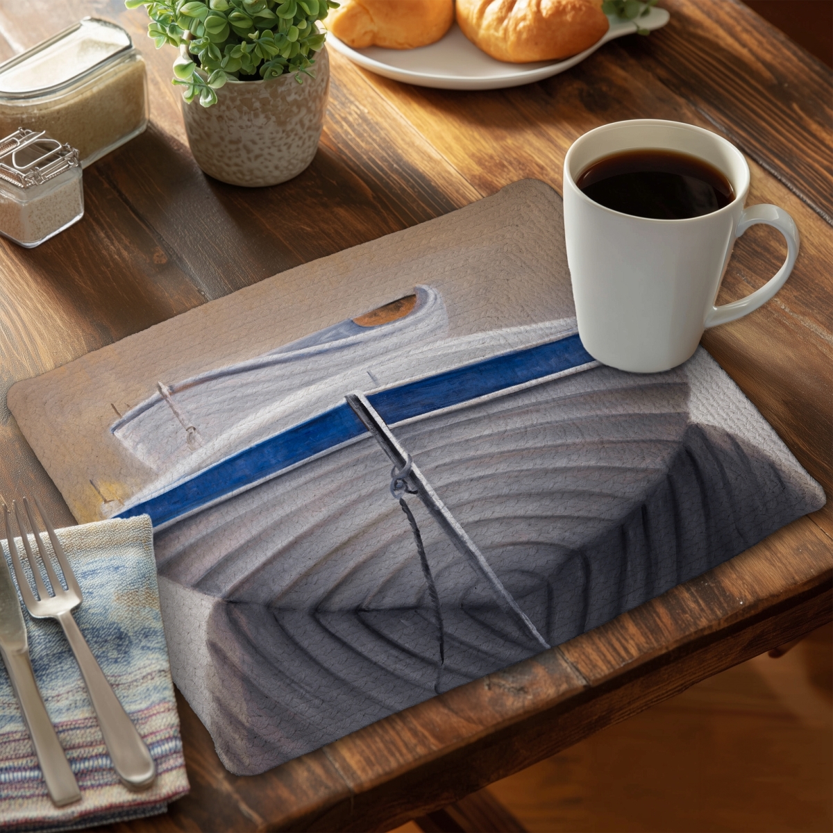 Picture of Begin Home Decor C6BP1418C5IV45 14 x 18 in. Two Canoe Boats Braided Polyester Placemats - Home Decor - Set of 6