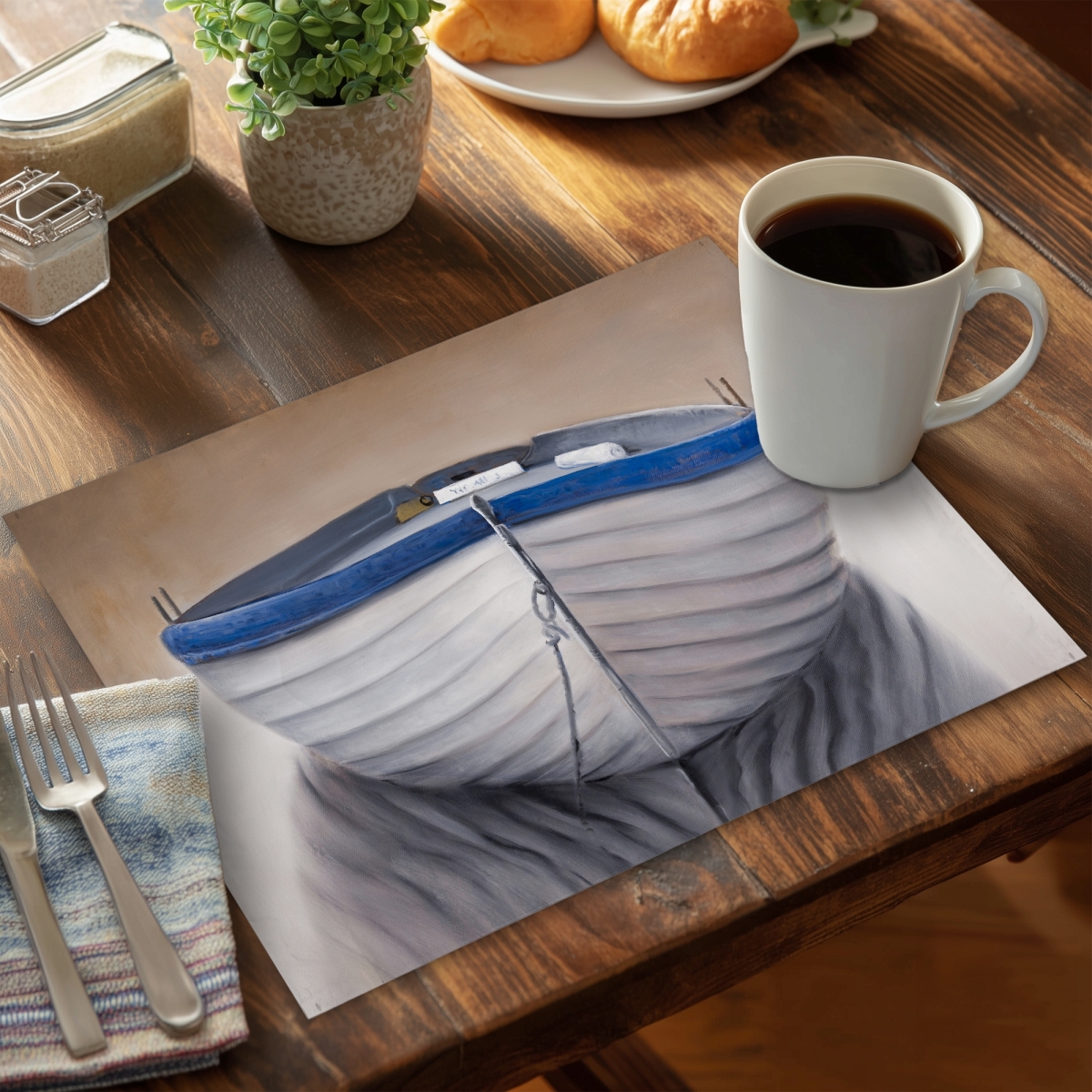 Picture of Begin Home Decor C4PP1418ZN19PF 14 x 18 in. Canoe Boat Polyester Placemat for Stylish Home Decor - Set of 4