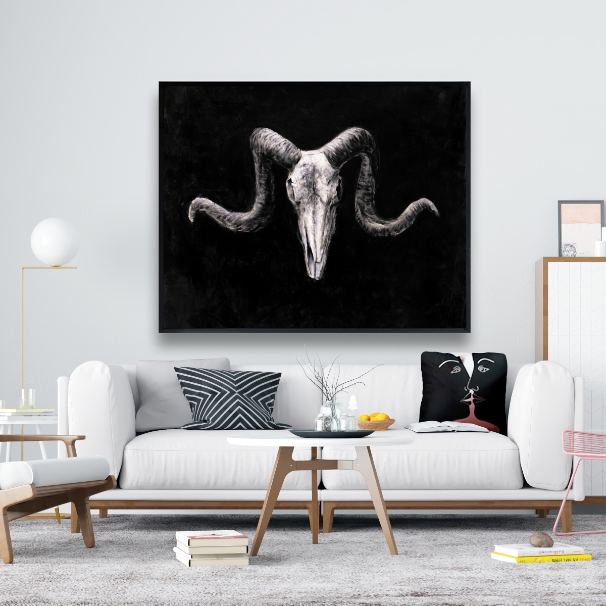 C1FC4860E8GTPC 48 x 60 in. Skeleton Skulls Grunge Style - Gray Rustic Framed Canvas Decor