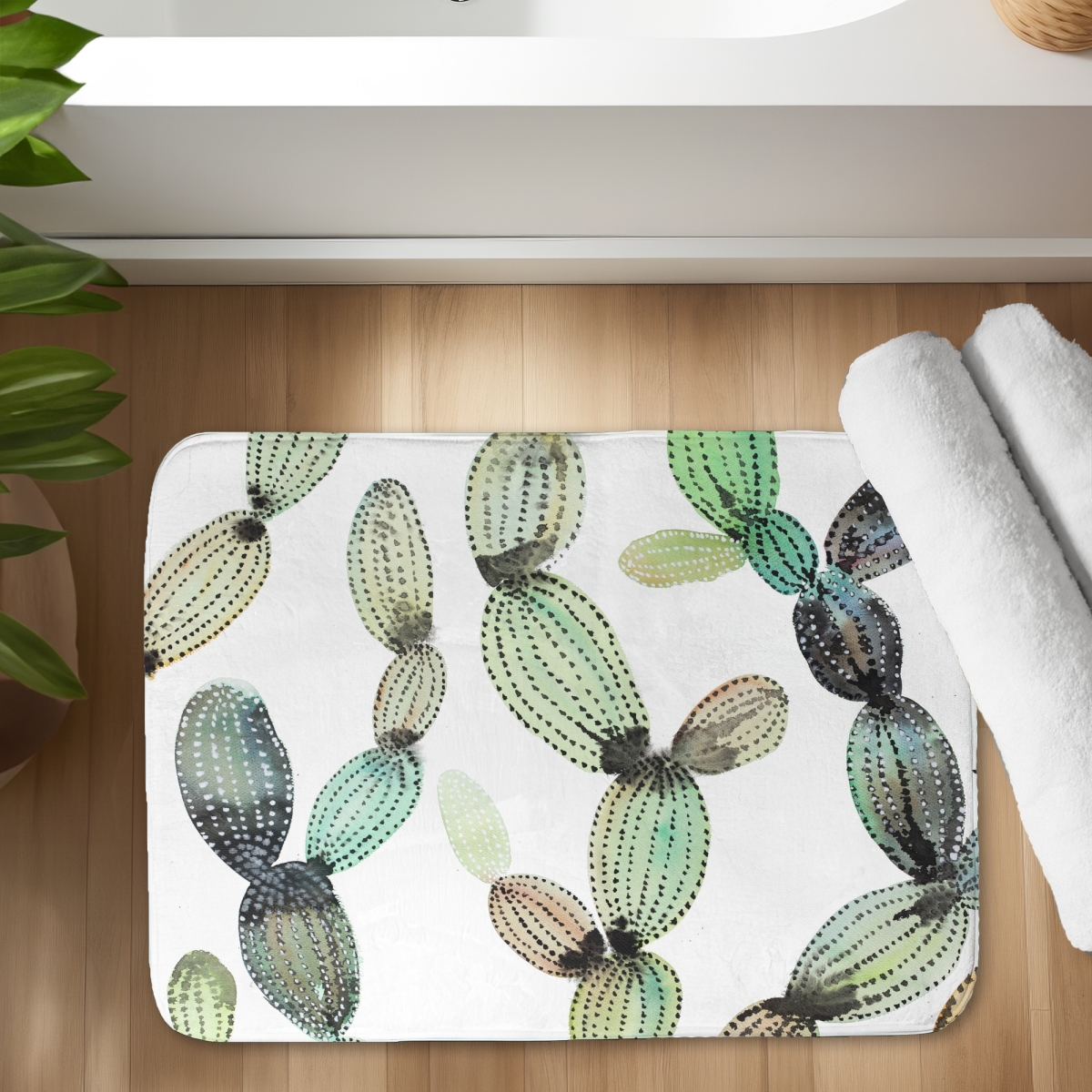 C1BM1724VA32K9 17 x 24 in. Cactus Pattern Bath Mat - Green Illustrative Home Decor
